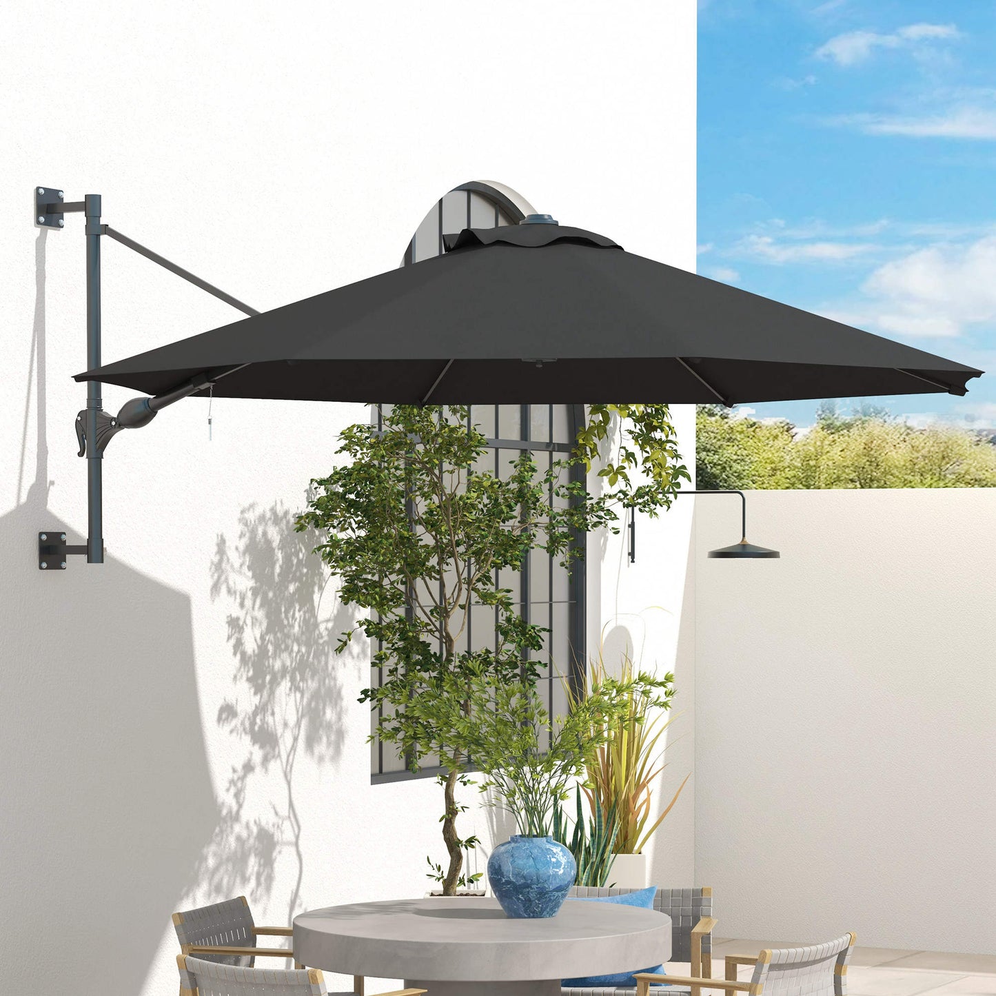 Outsunny Sombrilla De Pared Ø292 Cm Giratoria 180° Con Manivela Barra De Metal_3