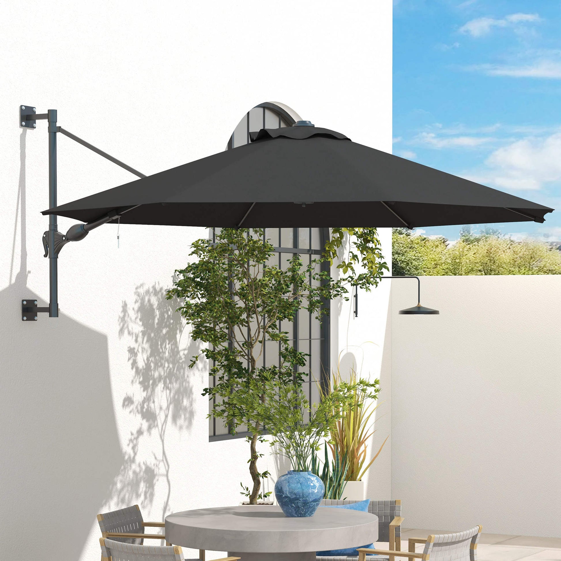 Outsunny Sombrilla De Pared Ø292 Cm Giratoria 180° Con Manivela Barra De Metal_3