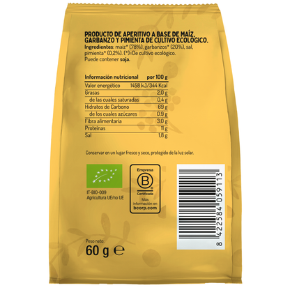 Snack Chips de Maíz, Garbanzo y Pimienta Bio El Granero 60 g
