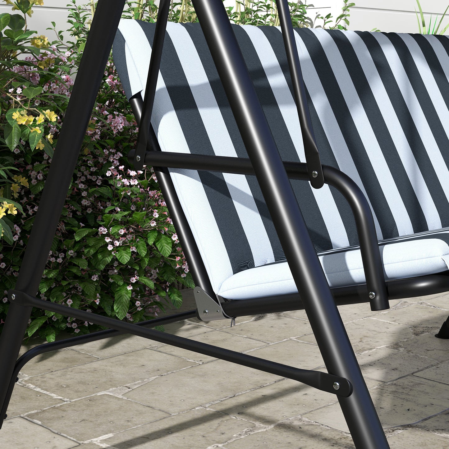 Outsunny Columpio De Jardín De 3 Plazas Con Techo Ajustable 172x110x153cm Gris_4