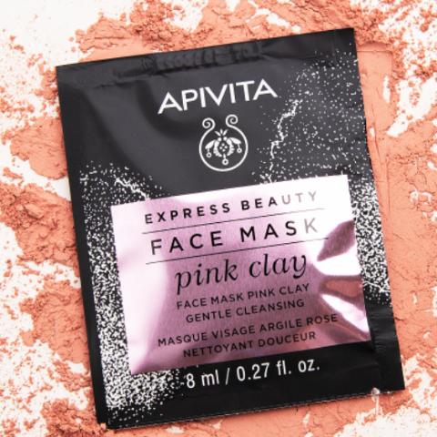 Máscara Facial de Limpeza Suave de Argila Rosa Apivita 2x8 ml