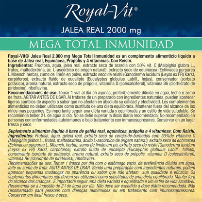 Geleia Real 2000mg Mega Imunidade Total, com Reishi, Própolis e Equinácea Royal Vit 30 ampolas