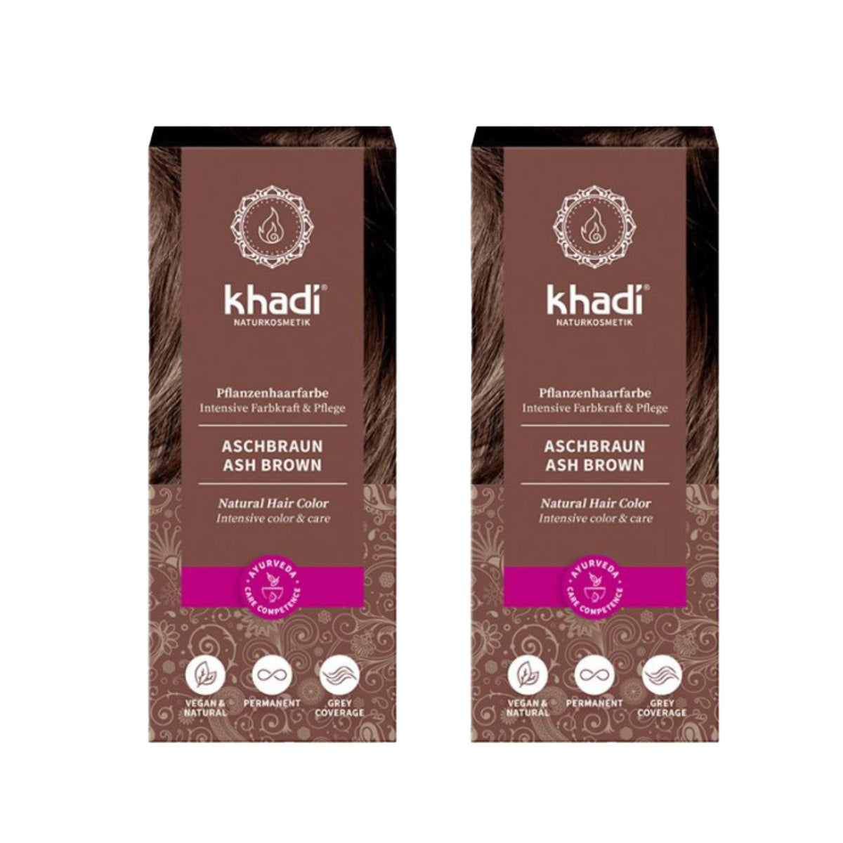 Embalagem de 2 corantes naturais Khadi castanho acinzentado 100 g
