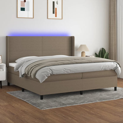 Cama Box Spring Colchón Y Luces Led Tela Gris Taupe 200x200 Cm / Vetonek_4