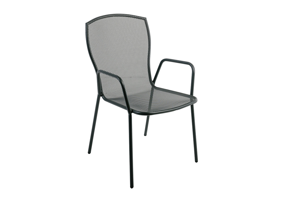 Juego De 4 Sillas De Jardín Apilables De Acero Negro Con Reposabrazos Industriales - Muebles De Jardín -55x59xh89cm_0