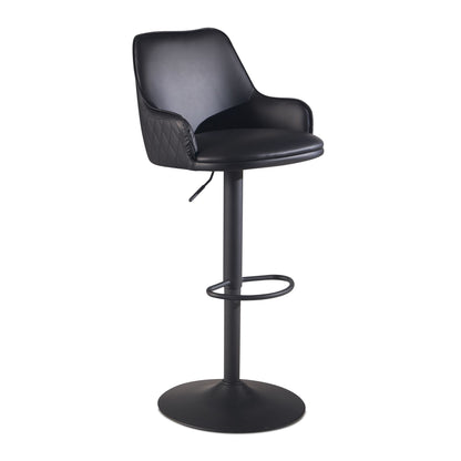 Taburete De Bar Piel Sintética Negro Con Respaldo 86 - 106 Cm_0