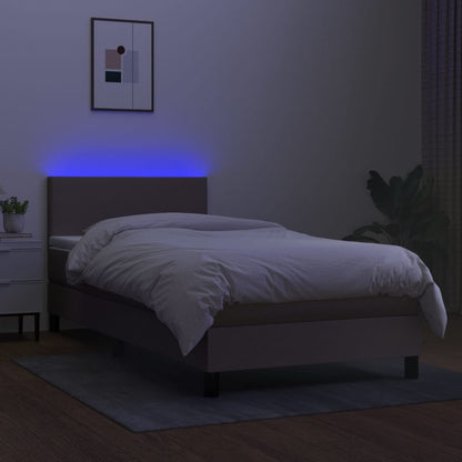 Cama Box Spring Con Colchón Led Tela Gris Taupe 100x200 Cm / Vetonek_2