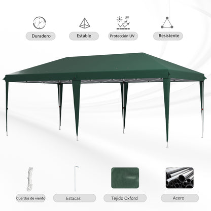 Outsunny Carpa Plegable 6x3 M Con Altura Ajustable En 3 Niveles Verde_5