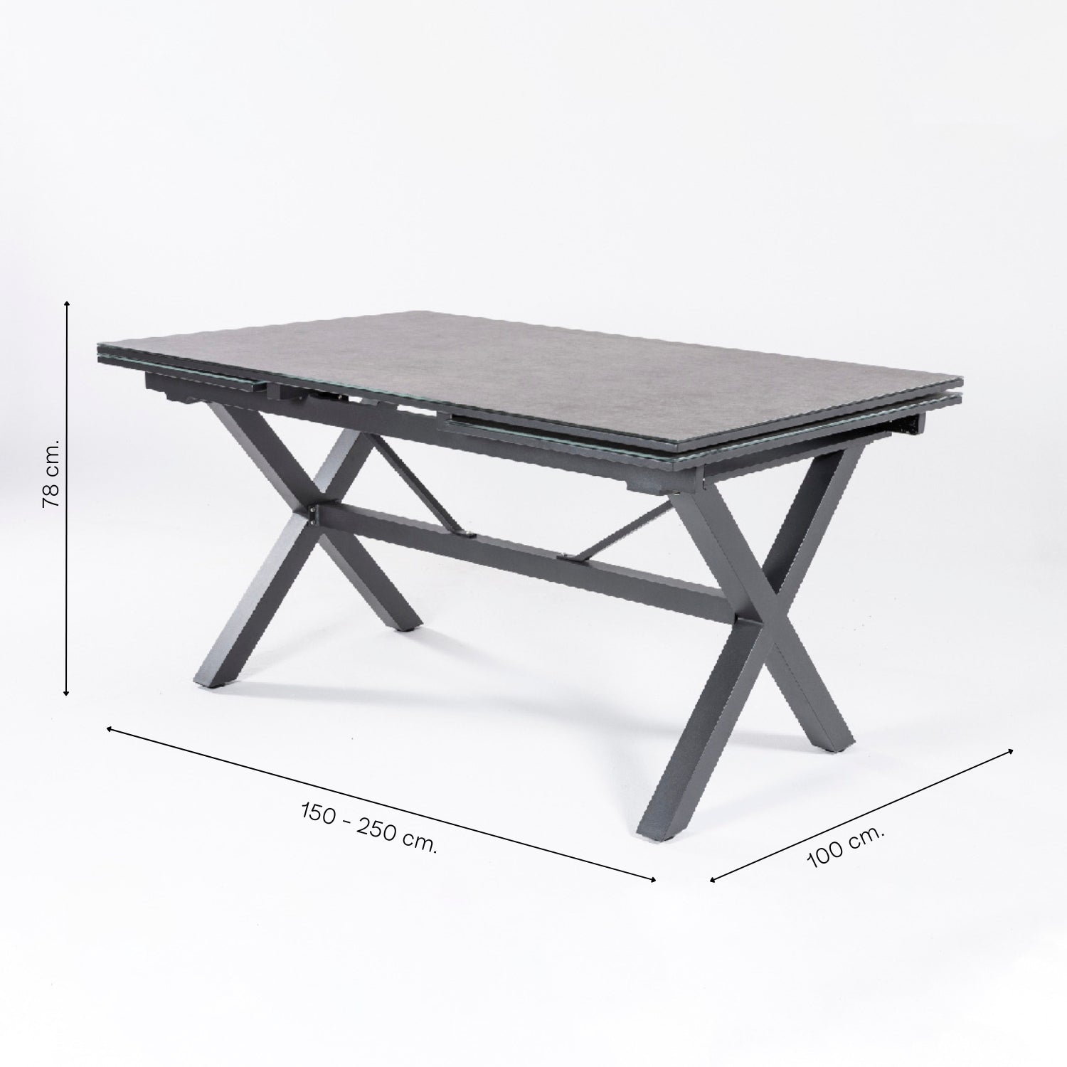 Conjunto De Mesas Y Sillas Acolchadas De Exterior, Mesa Extensible 150 A 250 Cm, Aluminio Y Cristal, Color Antracita_4