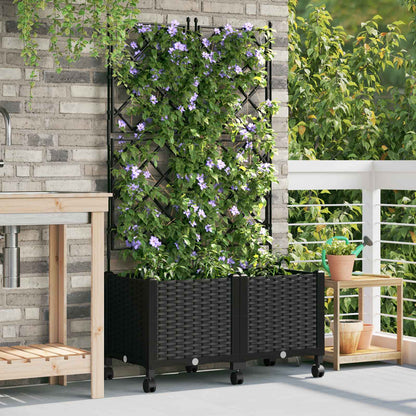 Jardinera Con Enrejado Y Ruedas 2 Uds. Negro 80 X 40 X 149 Cm_1