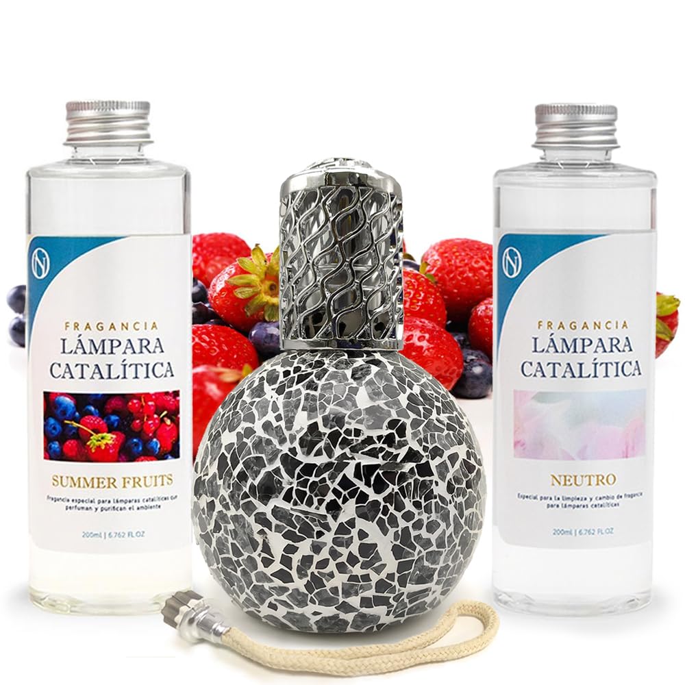 Pack Lámpara Catalítica Mosaico Negro + Fragancia Summer Fruits 200ml + Limpiador Neutro 200ml + Mecha De Repuesto_0