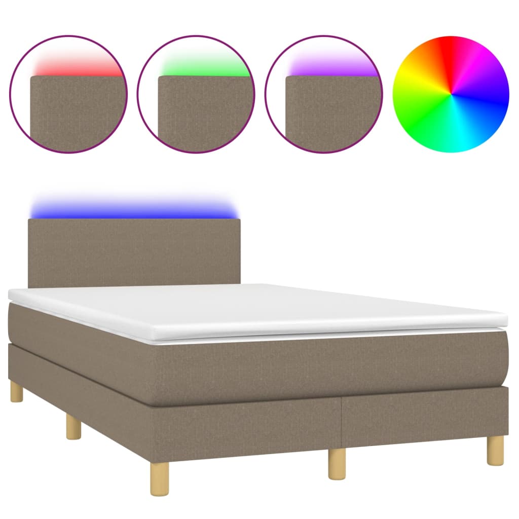Cama Box Spring Con Colchón Y Led Tela Gris Taupe 120x200 Cm / Vetonek_0