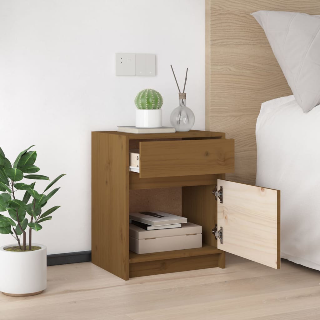 Mesitas Noche 2 Uds Madera Maciza Pino Marrón Miel 40x31x50 Cm_2