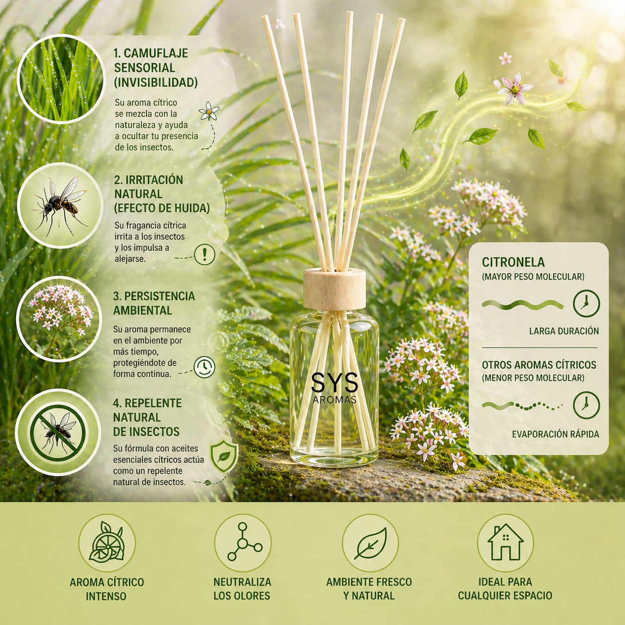 Mikado Citronela 50 ml | Aroma Natural Repelente Antimosquitos | Ambiente Fresco y Protegido | SYS Aromas_4