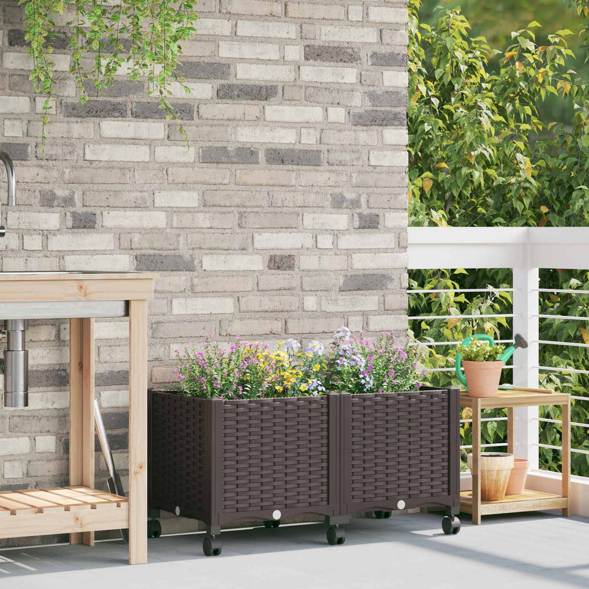 Macetero De Jardín Con Ruedas Marrón 80 X 40 X 44 Cm Pp_1