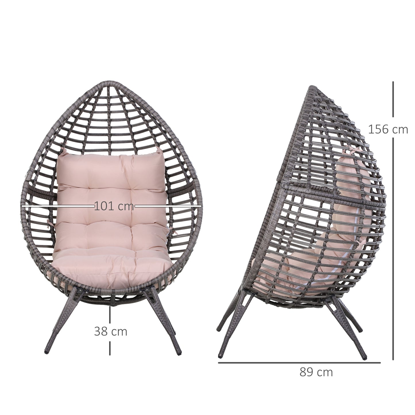 Outsunny Sillón De Exterior De Ratán En Forma De Lágrima Con Cojín Gris Beige_2