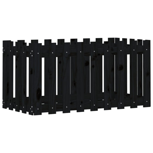 Arriate Elevado Jardín Con Valla Madera Pino Negro 100x50x50cm_0