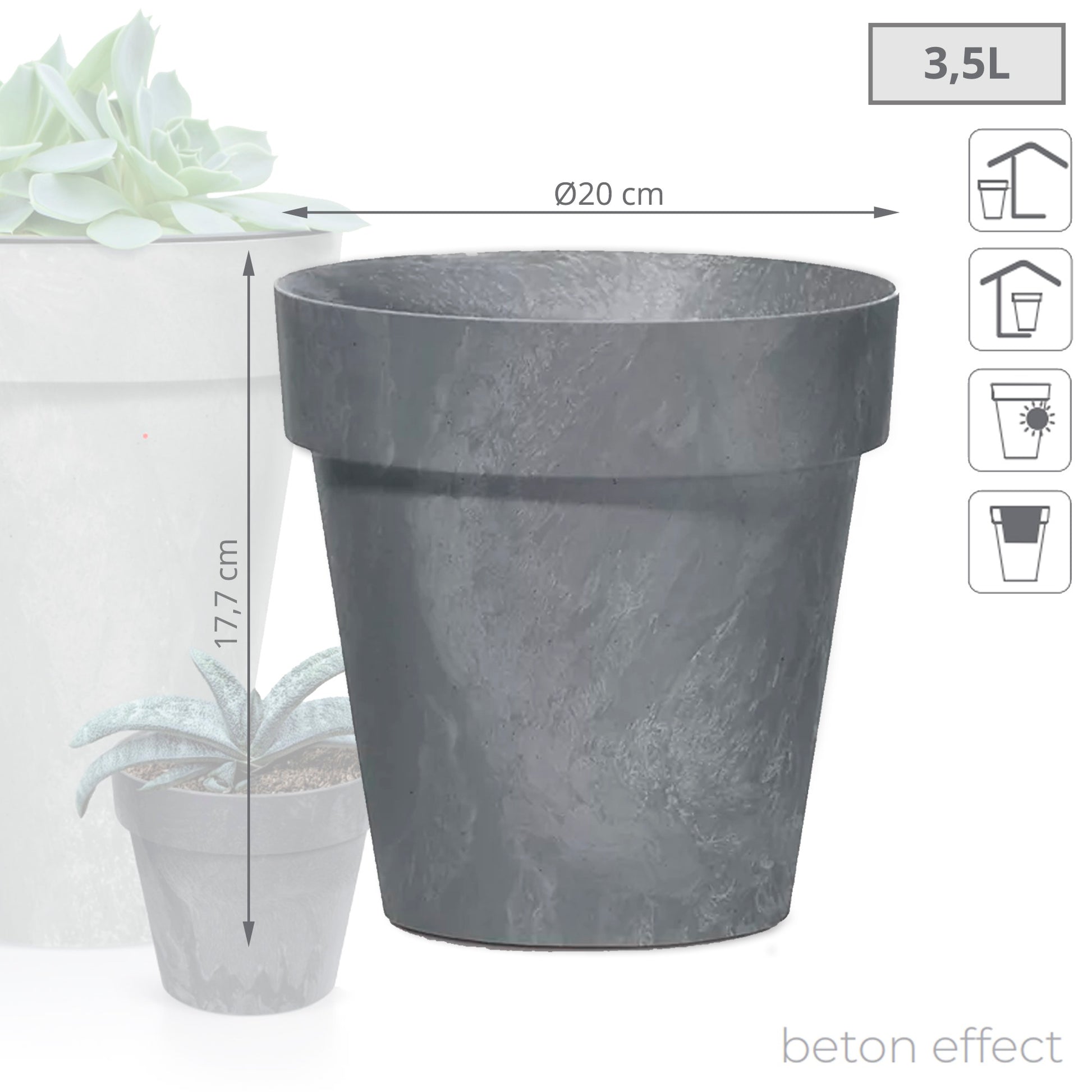 Maceta Cube Beton Effect 3,5l., Dimensiones (mm) 200x200x177, Color Marengo_2