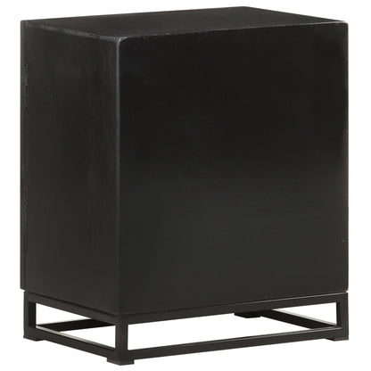 Mesita De Noche Madera Maciza Acacia Y Mango Negro 40x30x50 Cm_2