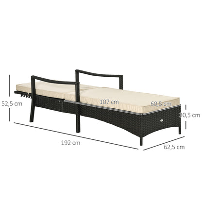 Outsunny Tumbona De Ratán Jardín Con Respaldo Ajustable Cojines Exterior Marrón_2