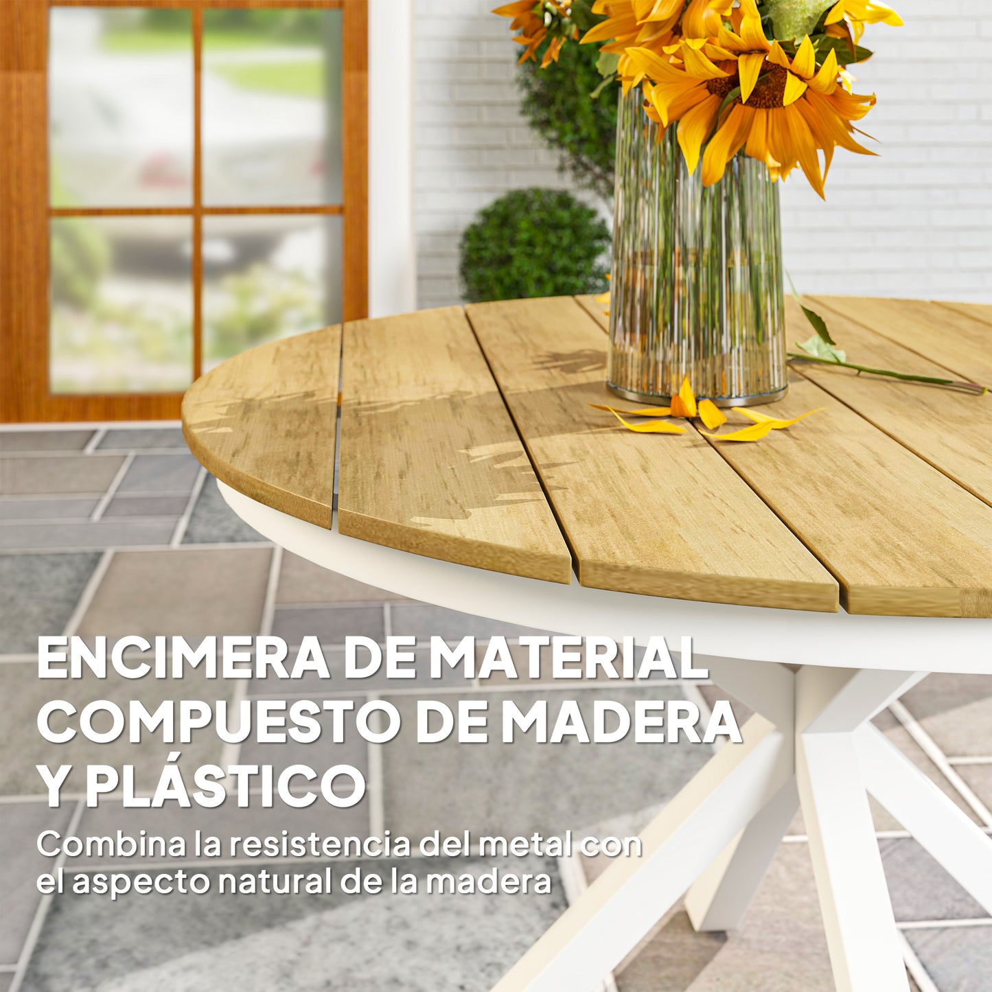 Outsunny Mesa De Jardín Redonda Ø118x74 Cm Con Estructura De Aluminio Teca_5