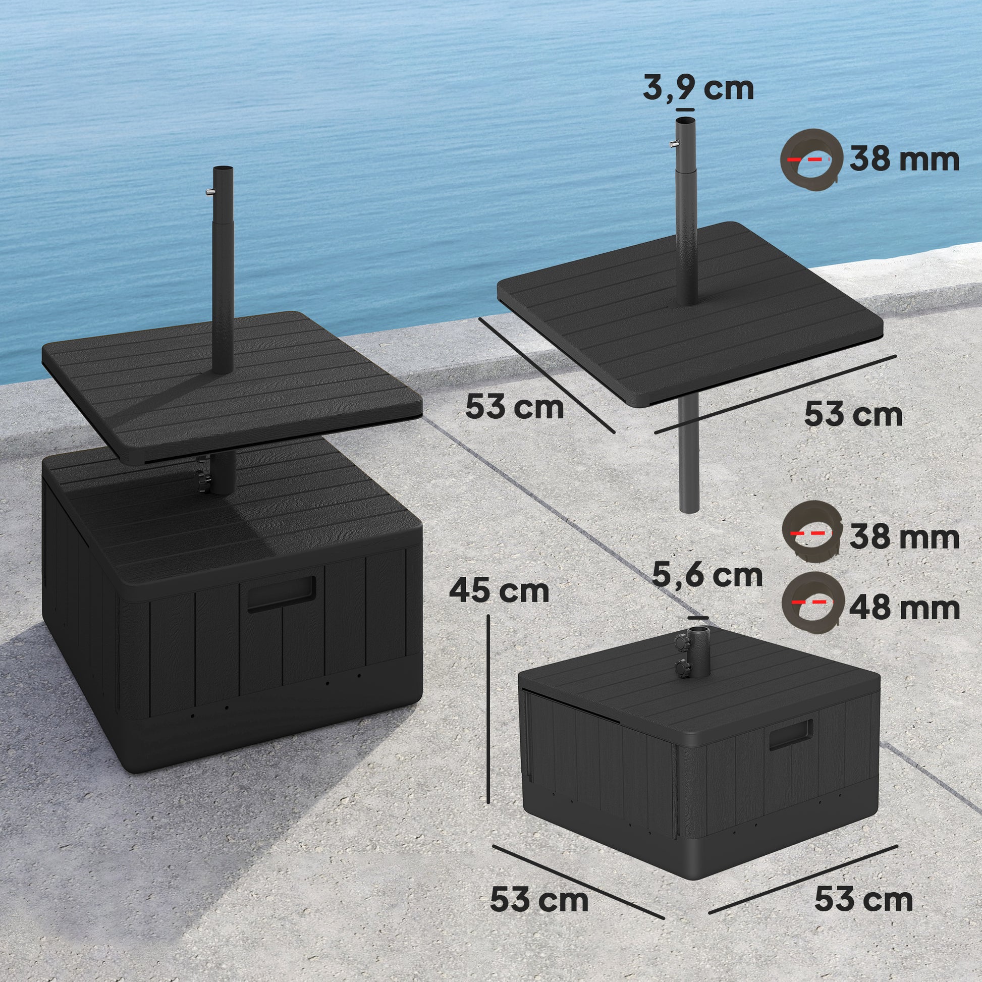 Outsunny Base Para Sombrilla Exterior 3 En 1 Mesa Auxiliar Macetero Negro_2