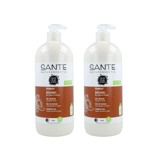 Embalagem de 2 sabonetes líquidos orgânicos de coco e baunilha Sante, 950 ml