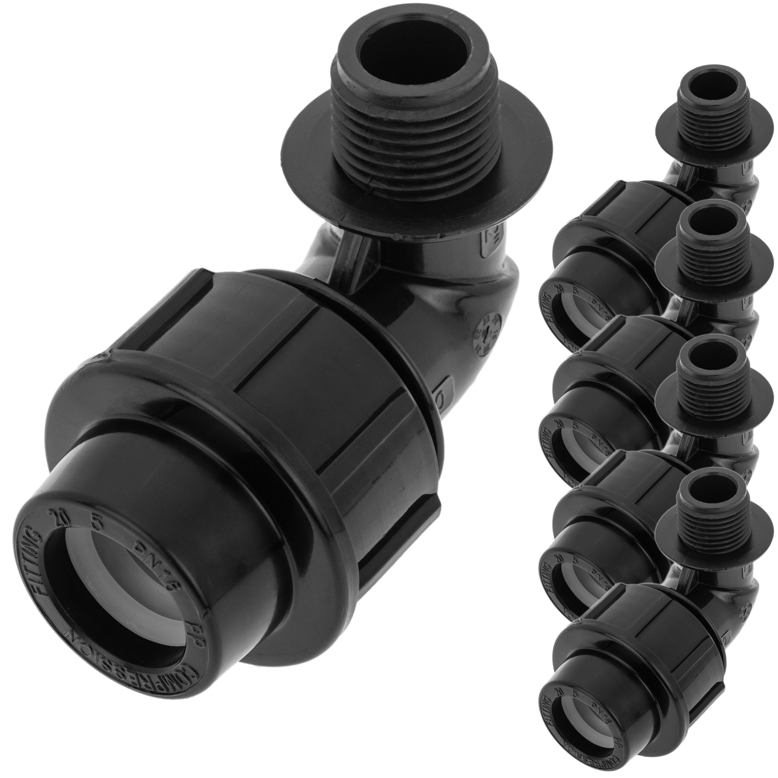 Pack De 5 Unidades Terminal De Rosca Macho Acodado De Polietileno 25 Mm X 3/4“ Para Sistema De Riego_0