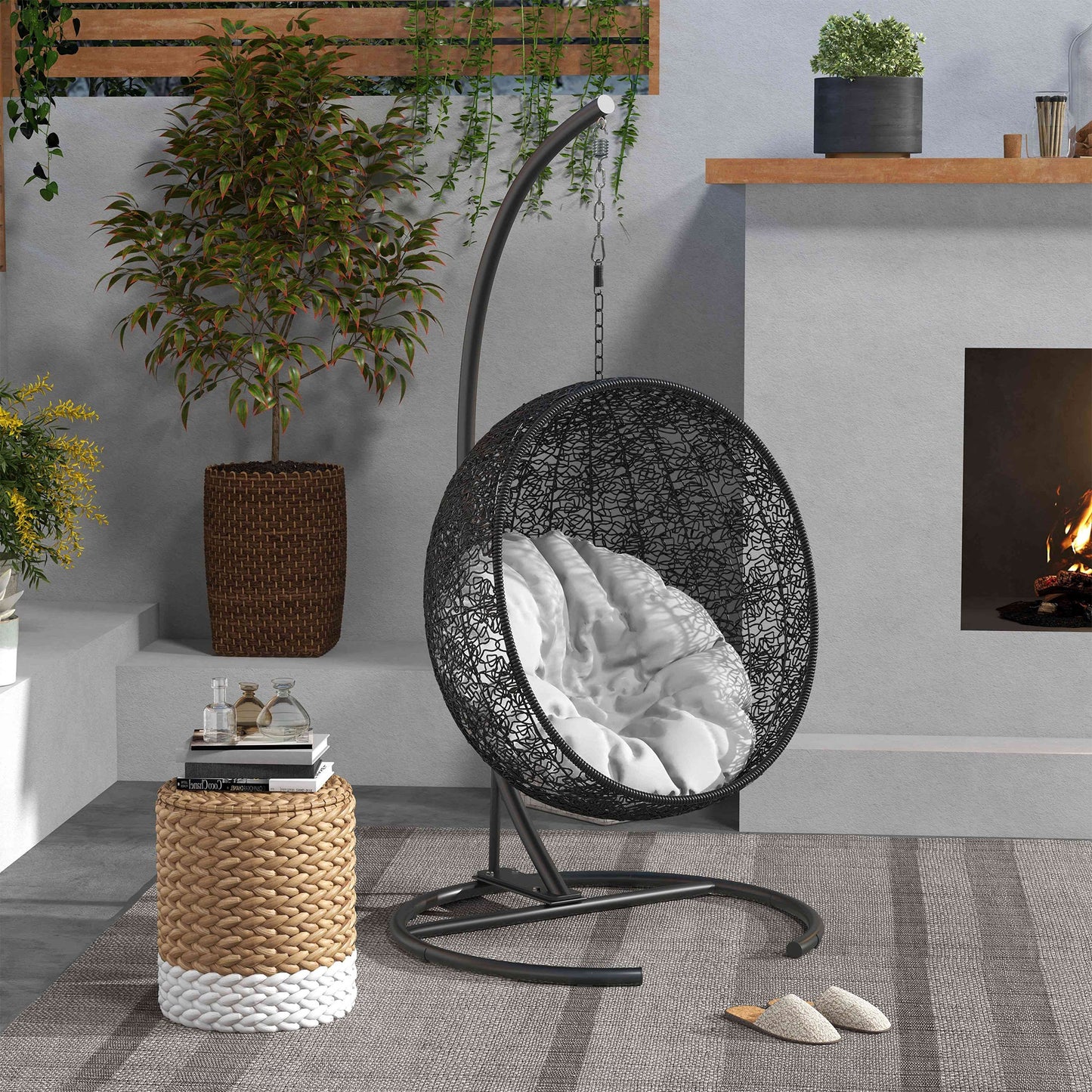 Outsunny Soporte Para Silla Colgante De Metal Con Base Estable Ø102x195 Cm Negro_1