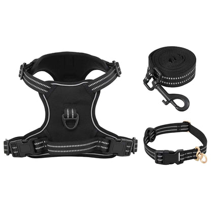 Arnés Para Perros Con Correa Y Collar Ajustable Negro Xl_3