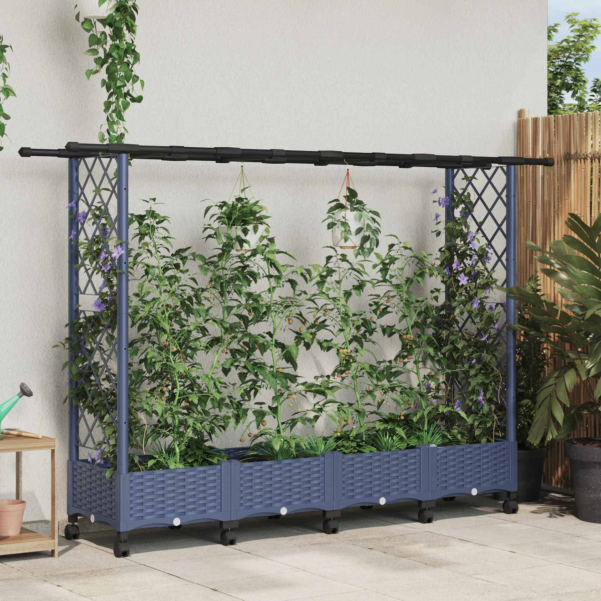 Cama Elevada Con Trellis Y Techo Gris 203 X 40 X 127 Cm Pp_1