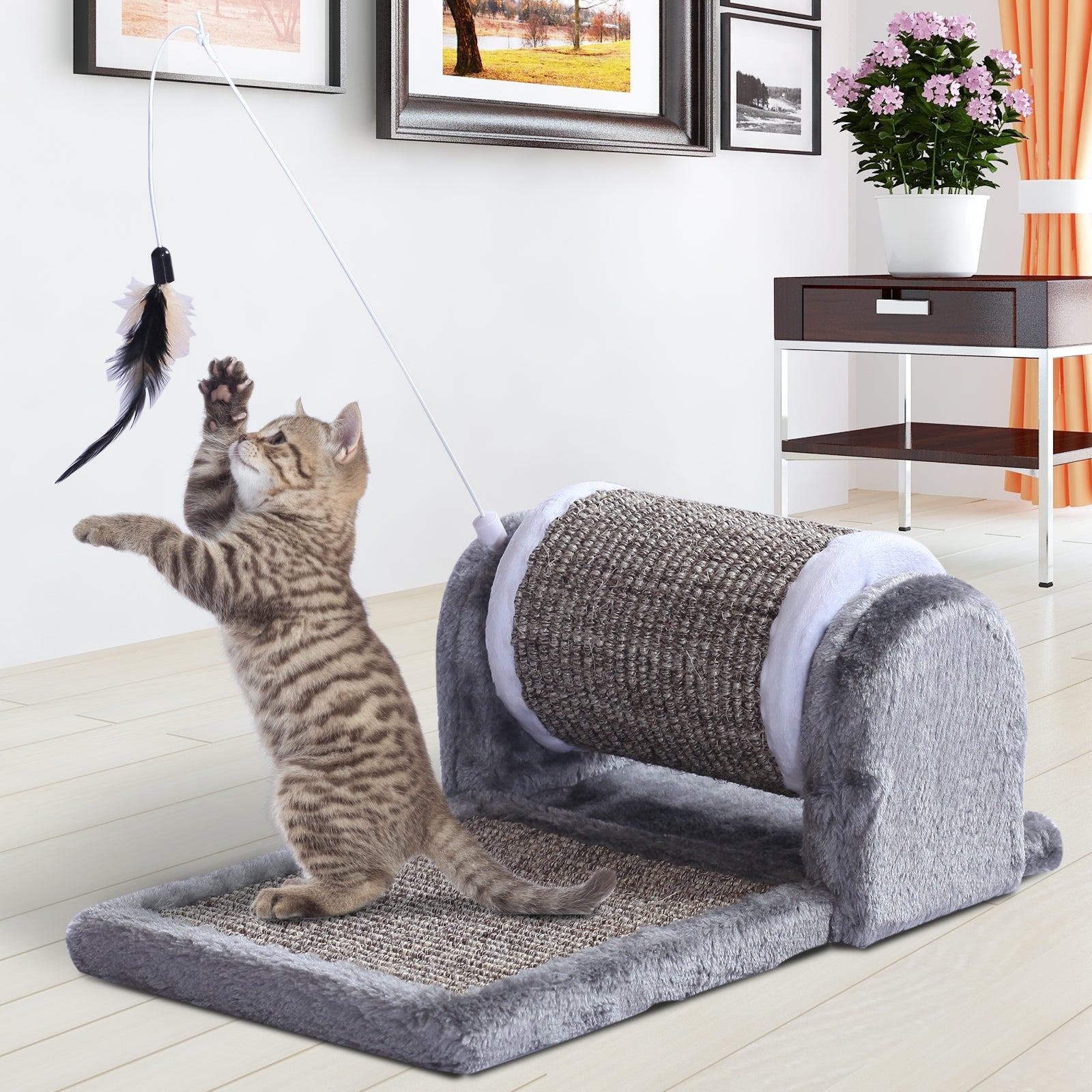 Pawhut Rascador Para Gatos Juguete De Arañar Gato Árbol Rascador Centro De_1