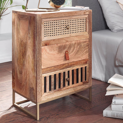 Mesita De Noche Mango Madera Maciza / Metal 40x60x30 Cm_1
