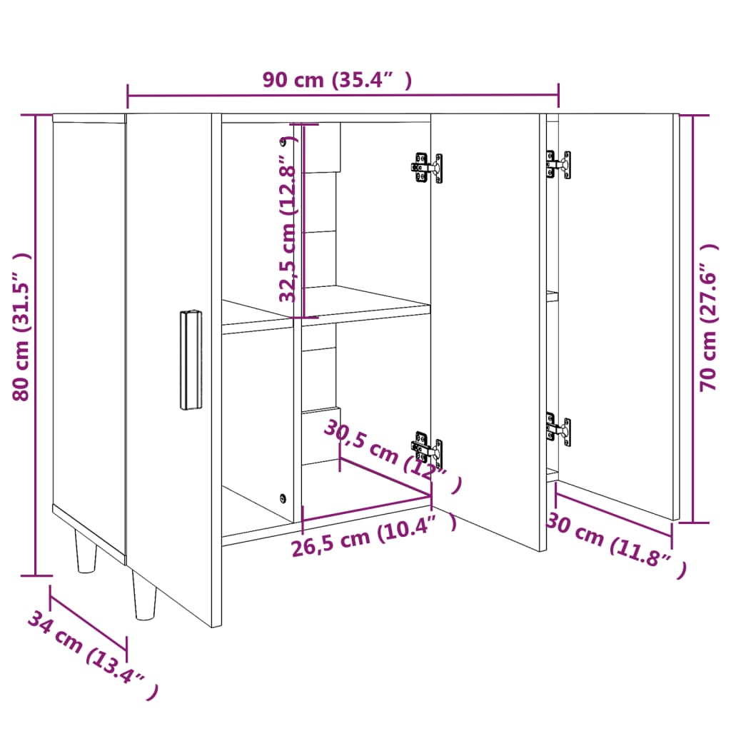 Aparador De Madera De Ingeniería Blanco Brillo 90x34x80 Cm / Vetonek_4