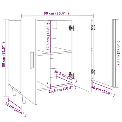 Aparador De Madera De Ingeniería Blanco Brillo 90x34x80 Cm / Vetonek_4