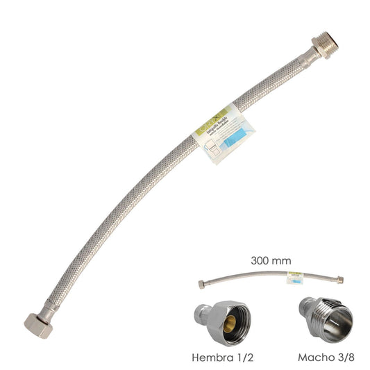 Latiguillo Flexible Acero Inoxidable Macho 3/8 - Hembra 1/2 - 300mm_0