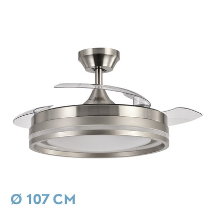 Ventilador Dc Cerrato Niquel 72w 3aspas Desplegables 107d 7200lm 6vel 3000k,4500k,6000k, Remoto+temporizador+memoria_0