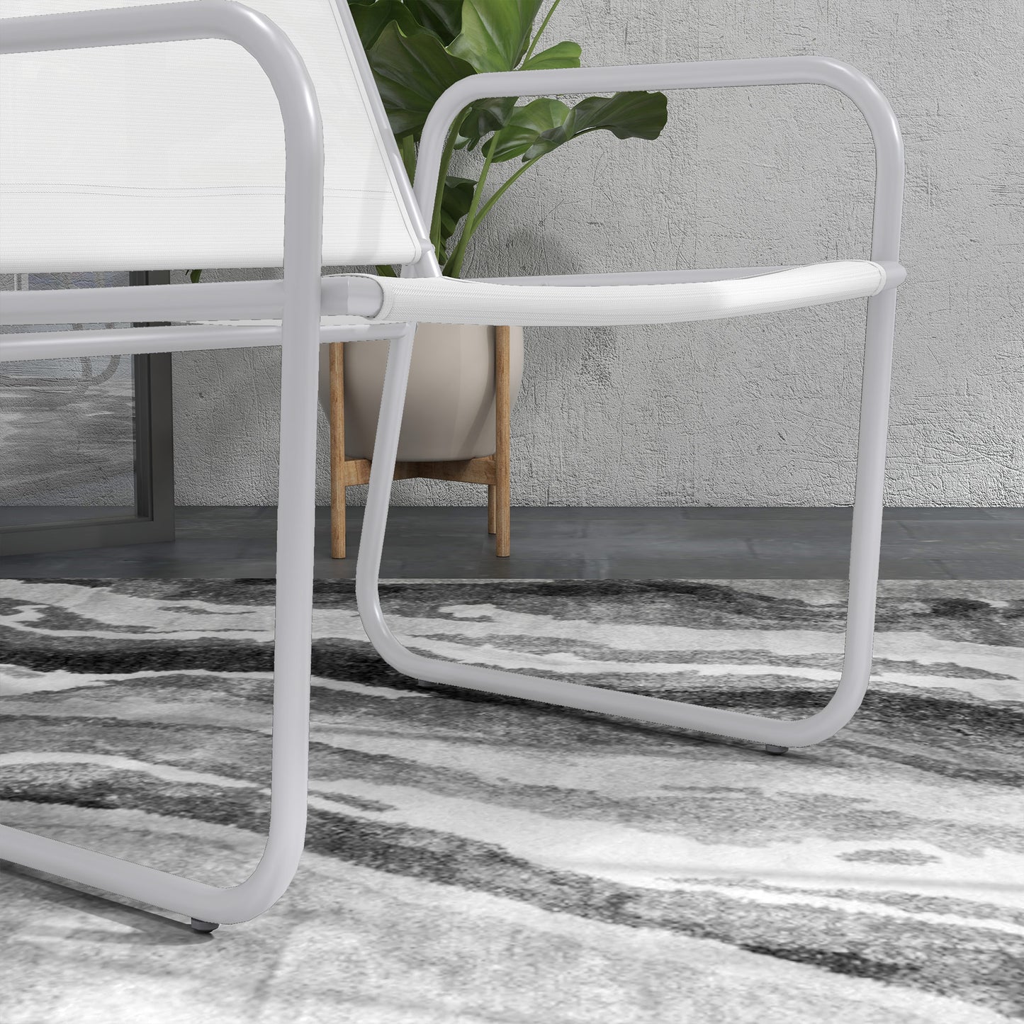 Outsunny Conjunto De Muebles De Jardín Con Marco De Acero Y Reposabrazos Blanco_3