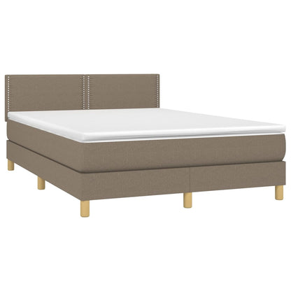 Cama Box Spring Colchón Y Luces Led Tela Gris Taupe 140x190 Cm / Vetonek_3