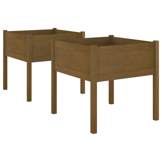 Jardineras 2 Uds Madera Maciza De Pino Marrón Miel 70x70x70 Cm_0