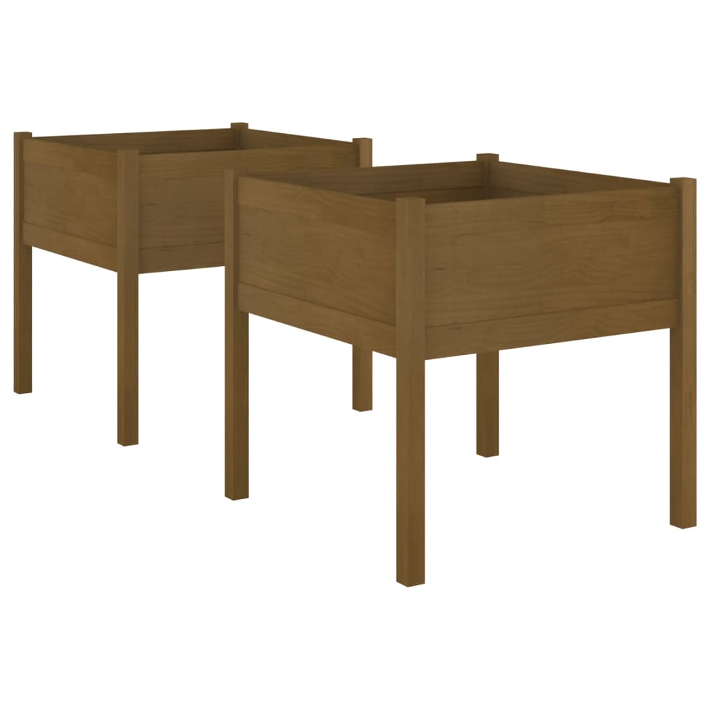 Jardineras 2 Uds Madera Maciza De Pino Marrón Miel 70x70x70 Cm_0