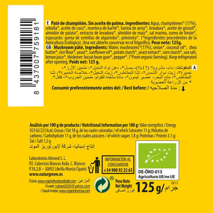 Patê de Cogumelos Biológicos Naturgreen 125 g