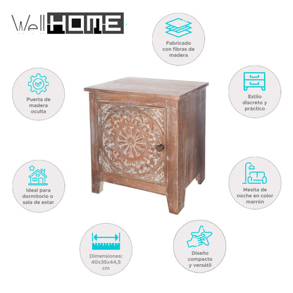 Wellhome Mesita Noche Madera Tallada Tamaño Compacto_1