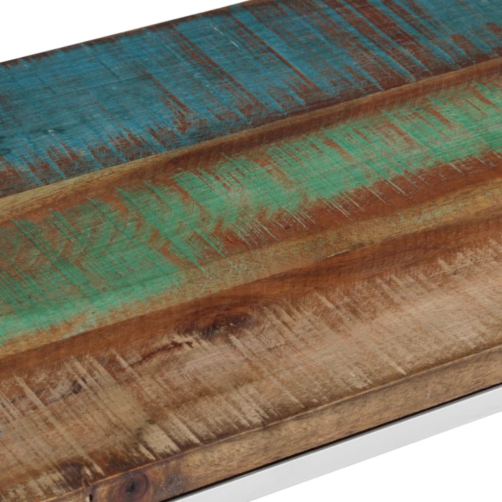 Mesa Consola Acero Inoxidable Madera Maciza Reciclada Plateada_3