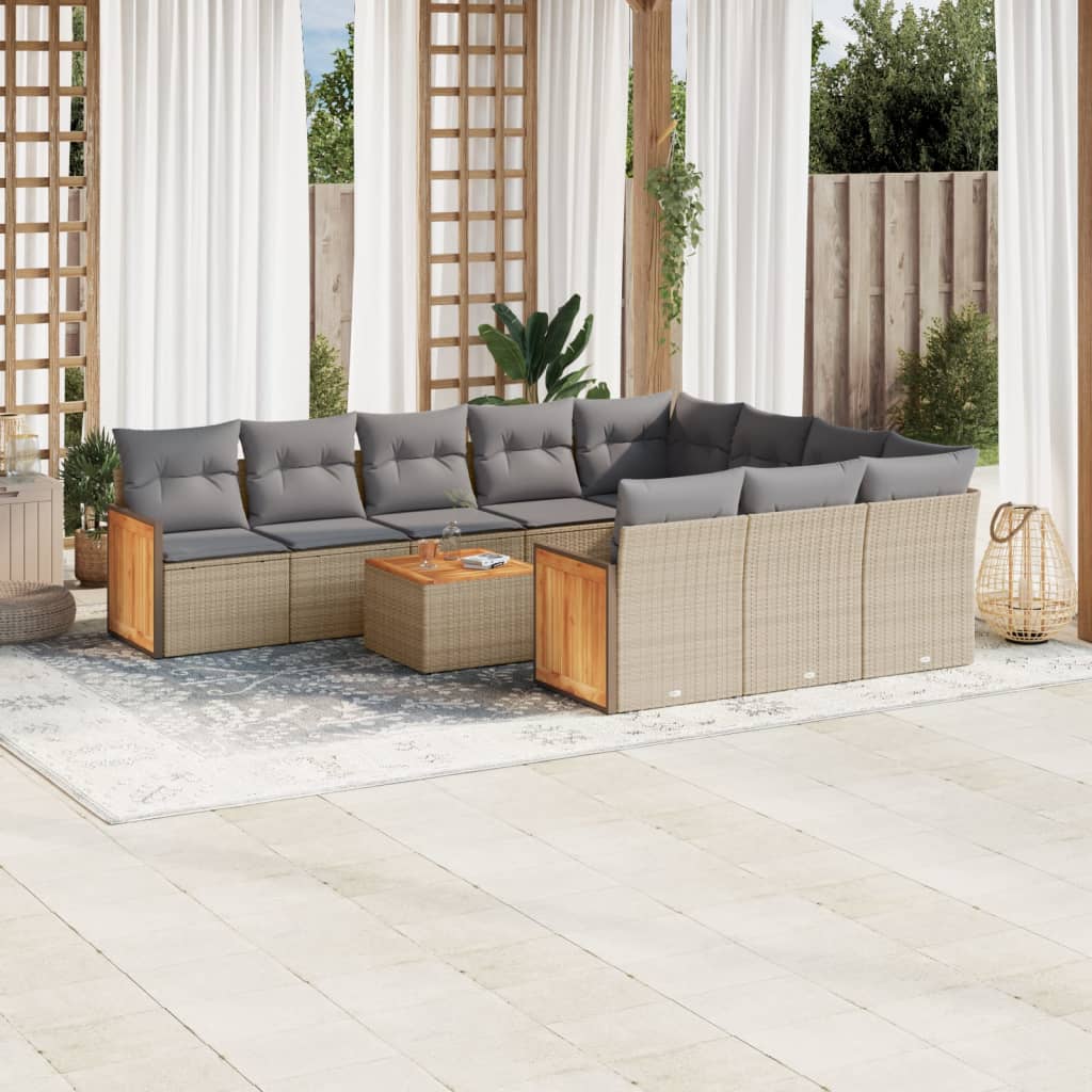 Set De Sofás De Jardín 11pzas Con Cojines Ratán Sintético Beige / Vetonek_0