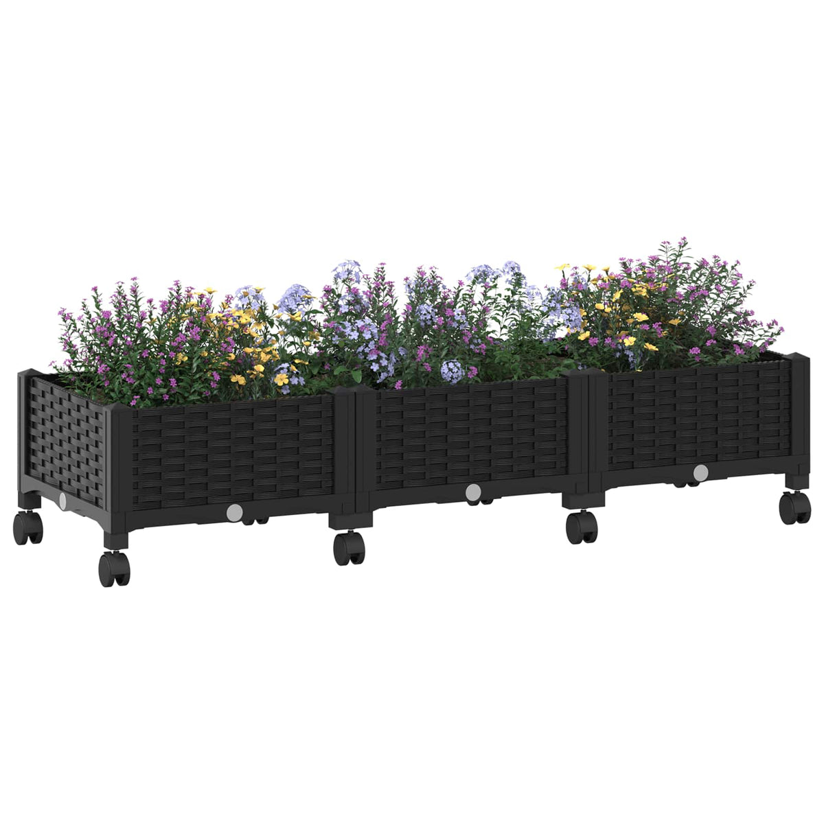 Macetero De Jardín Con Ruedas Negro 120 X 40 X 29 Cm Pp_2