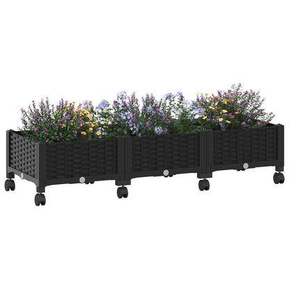 Macetero De Jardín Con Ruedas Negro 120 X 40 X 29 Cm Pp_2