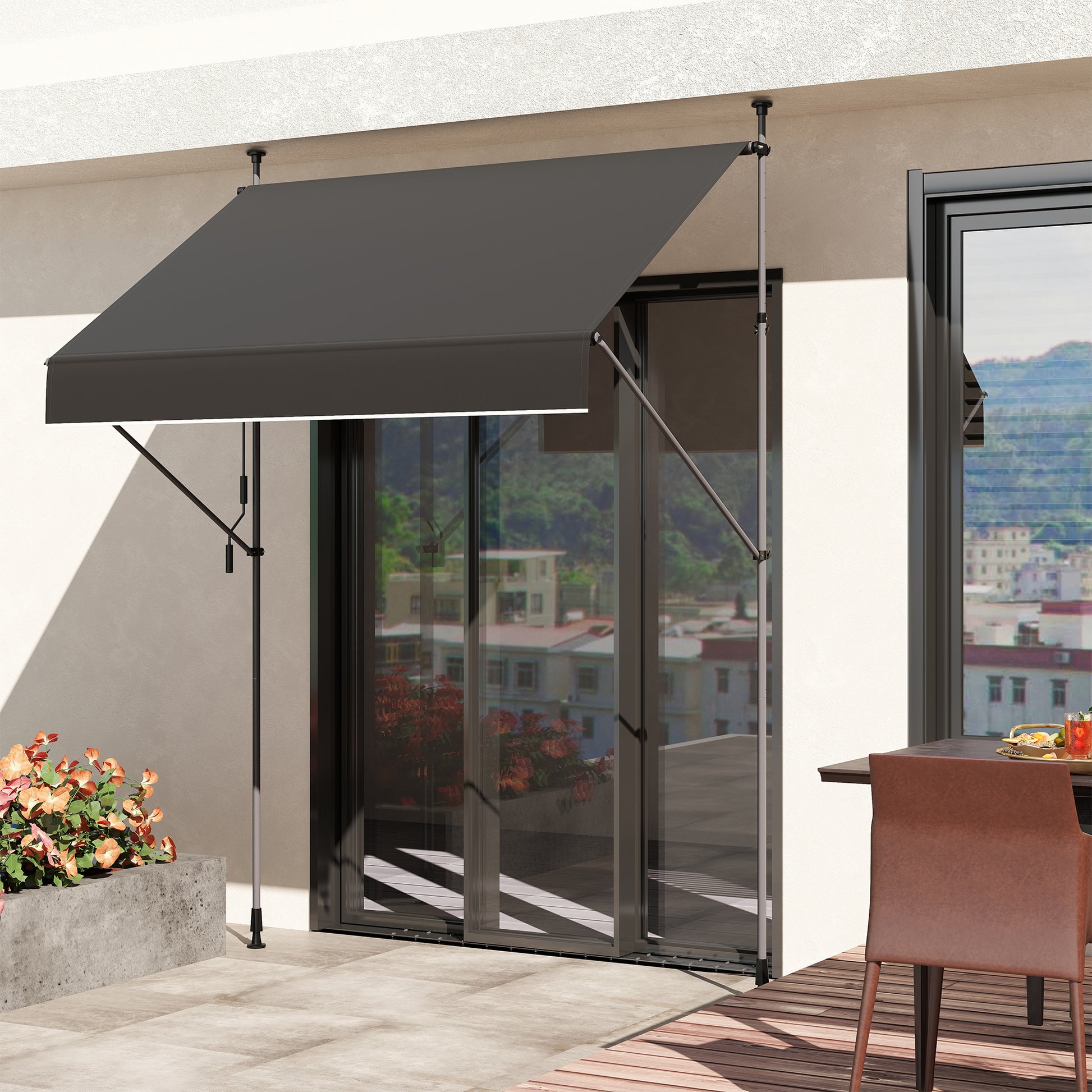 Outsunny Toldo Manual Retráctil Altura Ajustable Con Manivela 210-310 Cm Negro_1