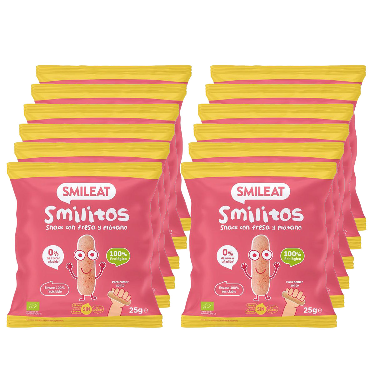 Embalagem de 12 Smilitos, Worms de Morango e Banana, ECO Smileat, 25g