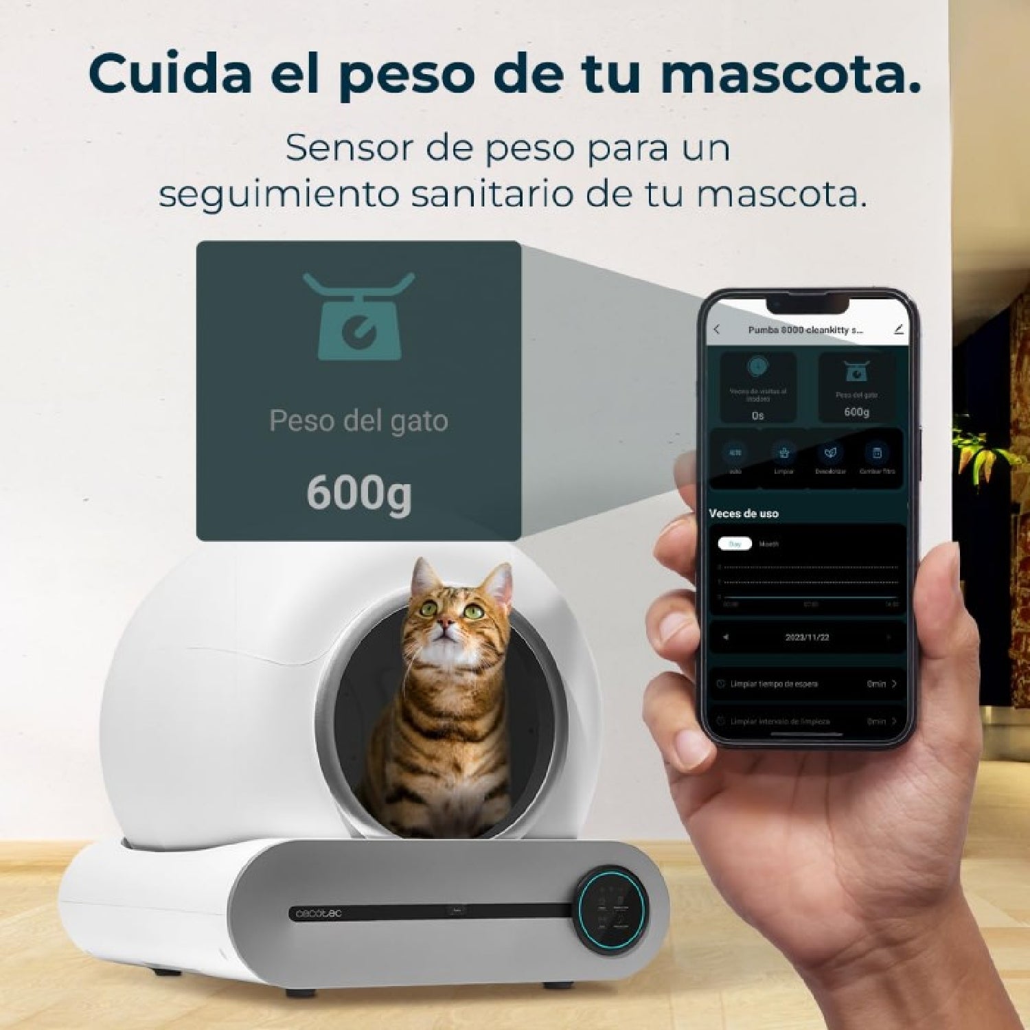 Arenero Con Autolimpieza Pumba 8000 Cleankitty Smart, Triple Sistema De Desodorización, Control Por Wifi Y Pantalla, Silencioso Y Seguro Con Sensor_4